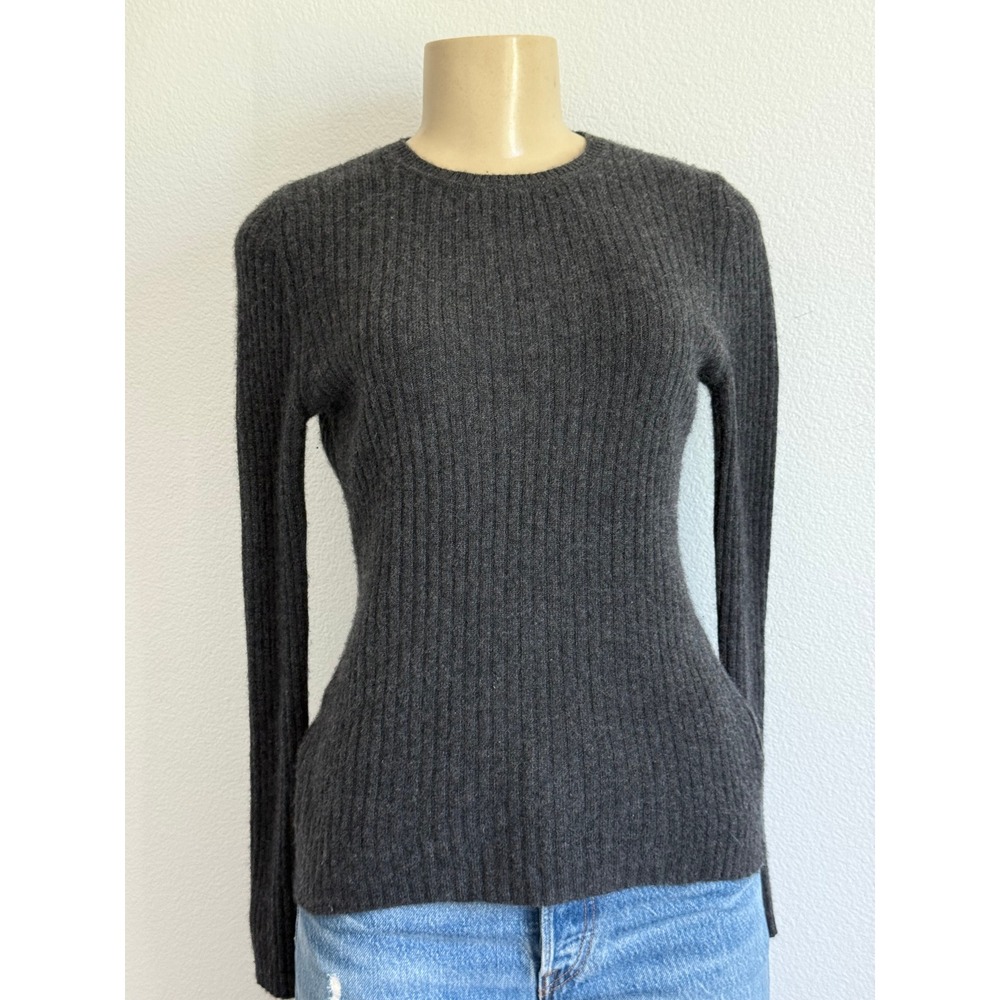Mercantile Portland Cashmere Sweater S Gray Ribbed Knit Crew Neck Quiet Luxury S
